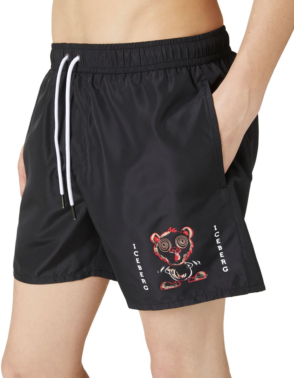 Iceberg Black swim trunks with prints and drawstring Zwart