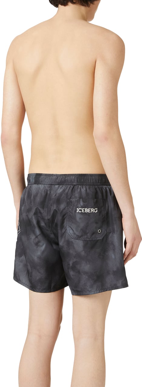 Iceberg Black drawstring swim trunks with print on the left leg and Iceberg logo Zwart