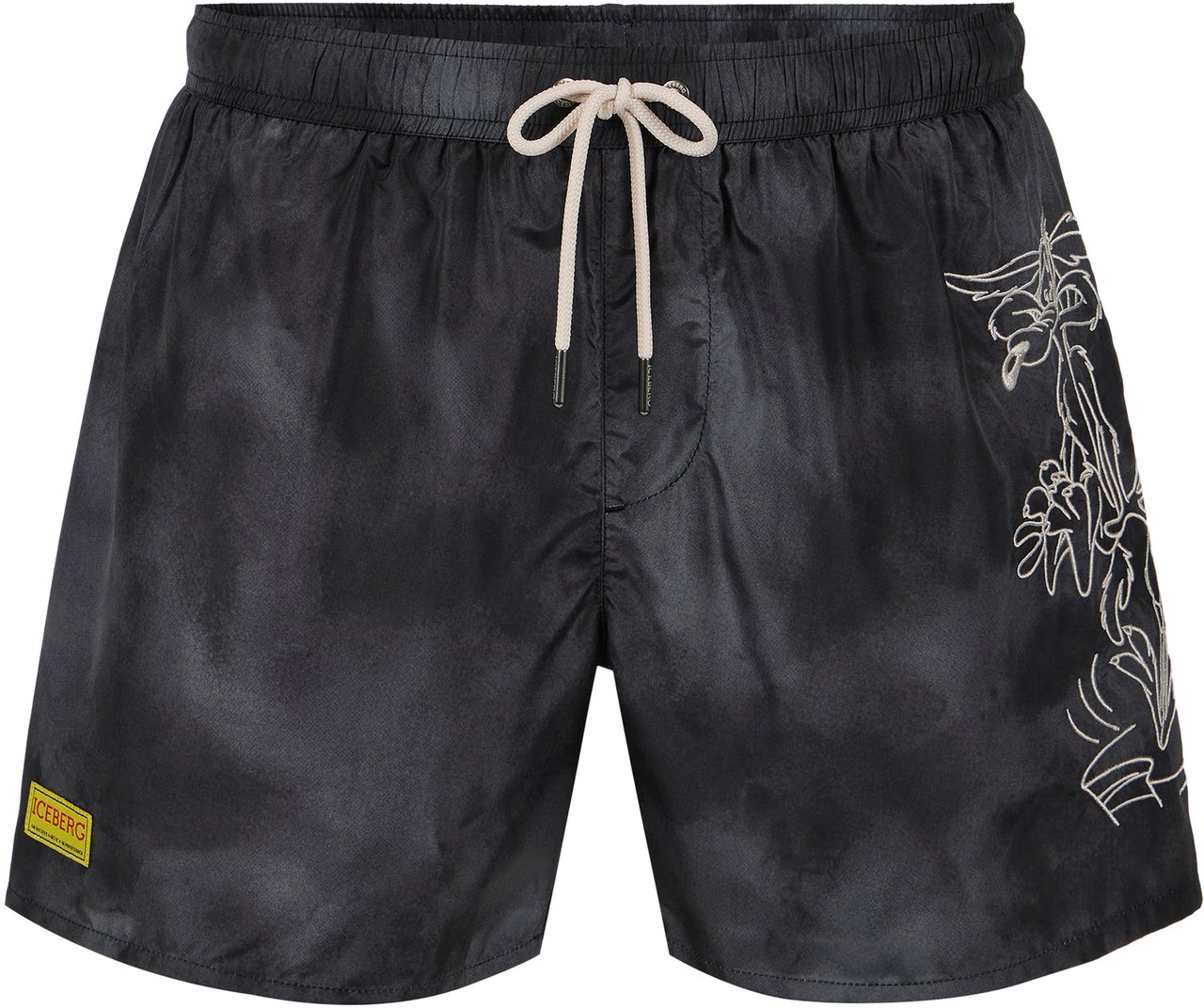 Iceberg Black drawstring swim trunks with print on the left leg and Iceberg logo Zwart