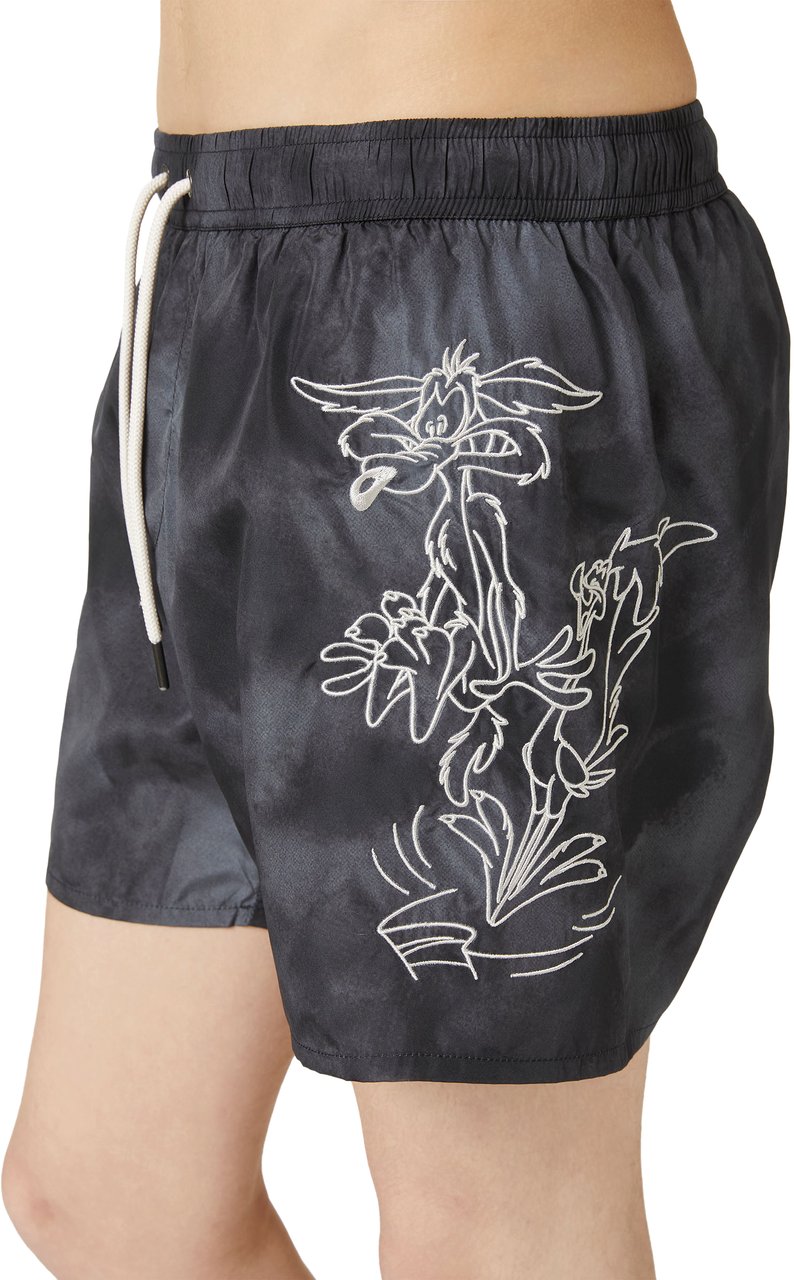 Iceberg Black drawstring swim trunks with print on the left leg and Iceberg logo Zwart