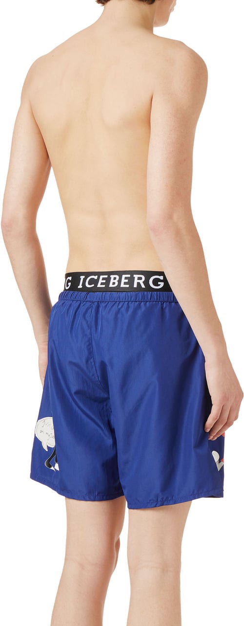 Iceberg Navy blue swim trunks with contrasting elastic band, Iceberg logo and Looney Tunes print Blauw