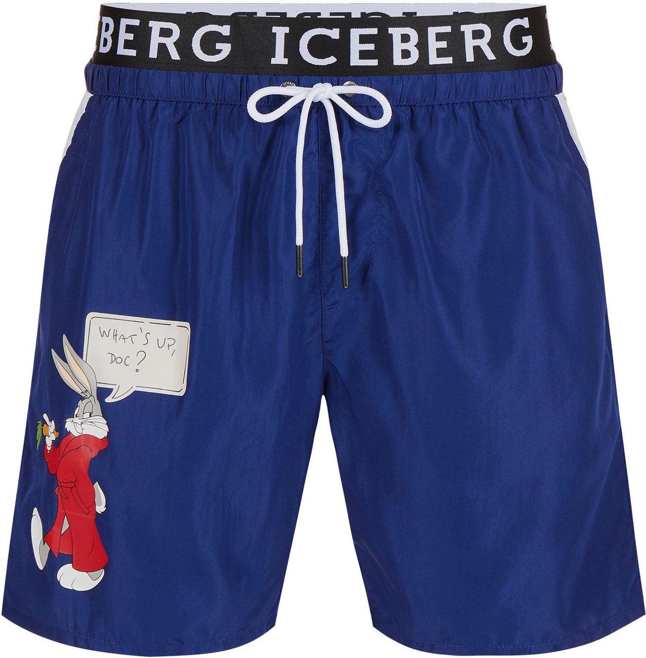 Iceberg Navy blue swim trunks with contrasting elastic band, Iceberg logo and Looney Tunes print Blauw