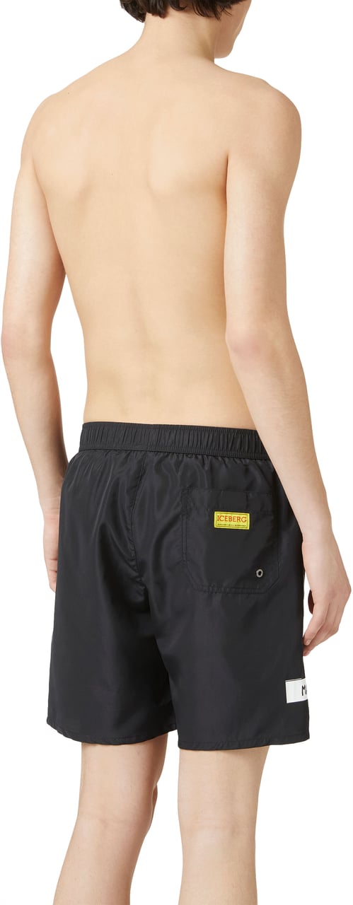 Iceberg Black swim trunks with drawstring, Iceberg print and logo Zwart