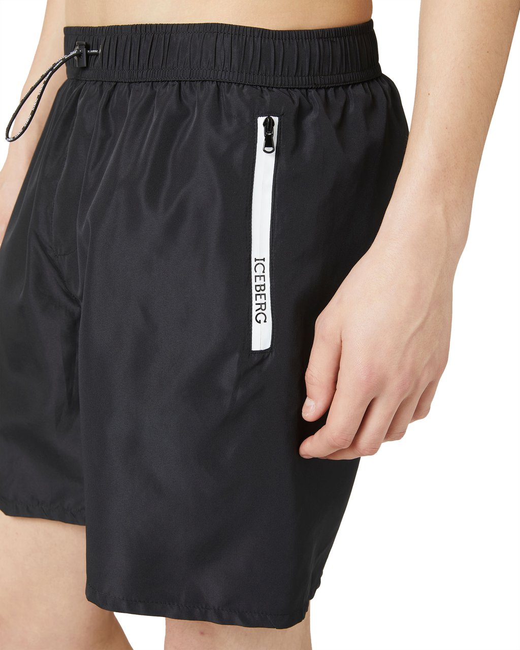 Iceberg Black swim trunks with drawstring, Iceberg print and logo Zwart