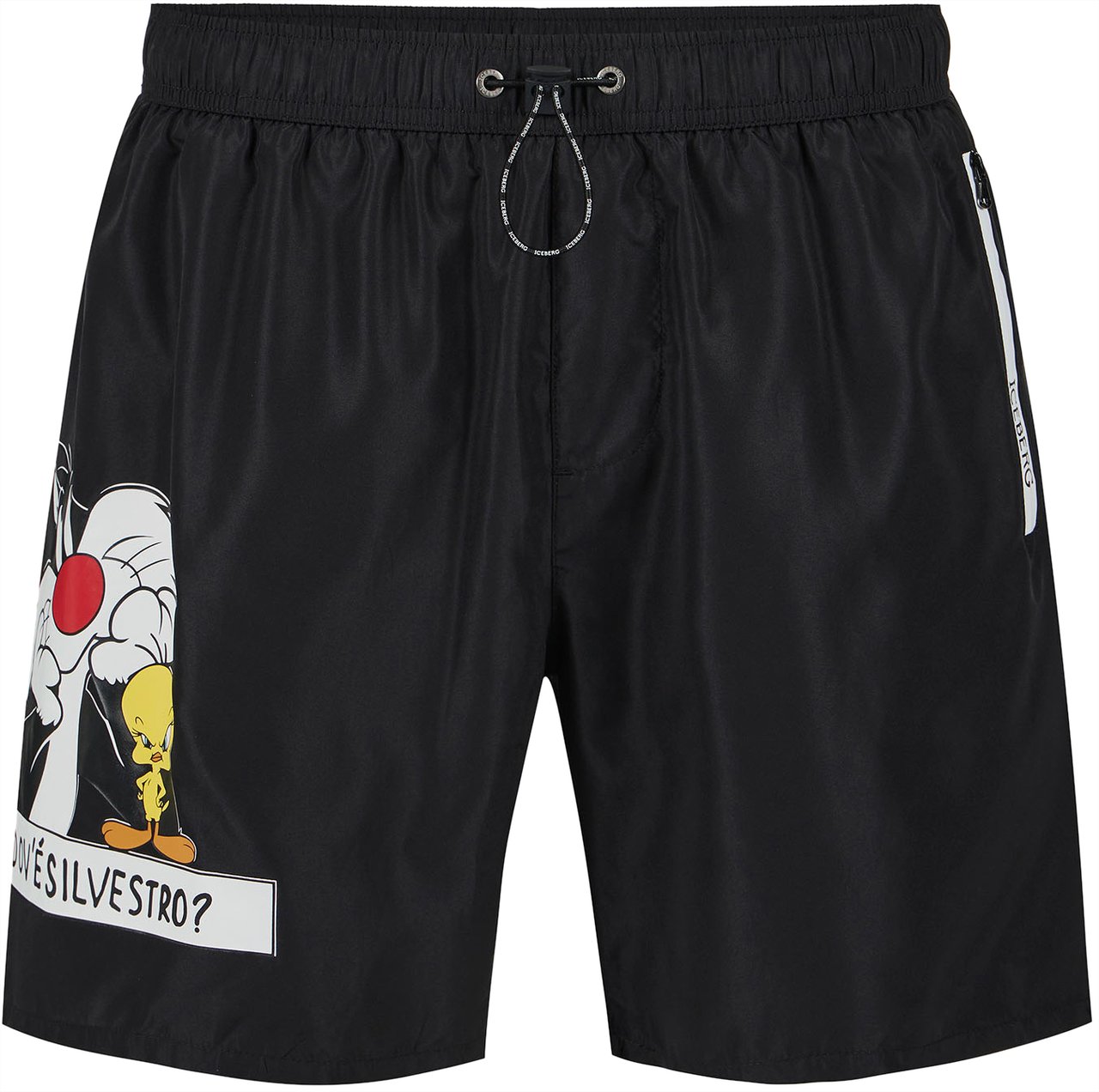 Iceberg Black swim trunks with drawstring, Iceberg print and logo Zwart