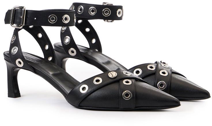 Iceberg Black kitten heel sling back with stud details Zwart