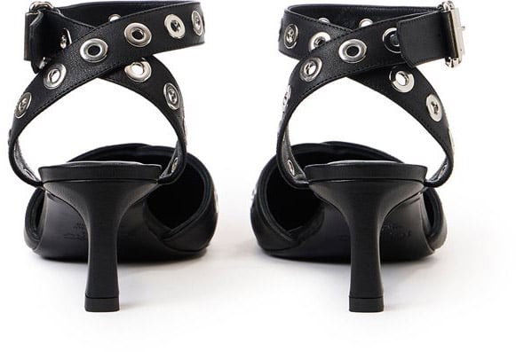 Iceberg Black kitten heel sling back with stud details Zwart