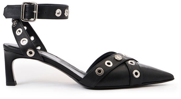 Iceberg Black kitten heel sling back with stud details Zwart