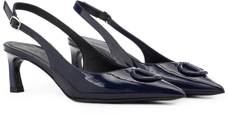 Iceberg Blue patent leather pointed toe slingbacks with Iceberg monogram Blauw