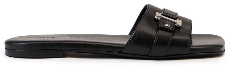 Iceberg Black leather flat sandals with front strap and monogram details Zwart