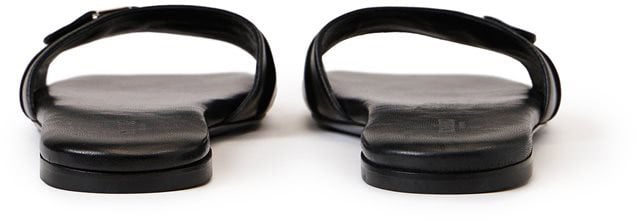 Iceberg Black leather flat sandals with front strap and monogram details Zwart