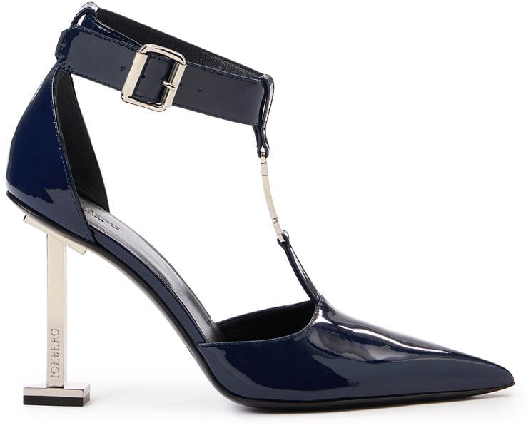 Iceberg Blue patent leather pointed toe pumps with custom heel Blauw