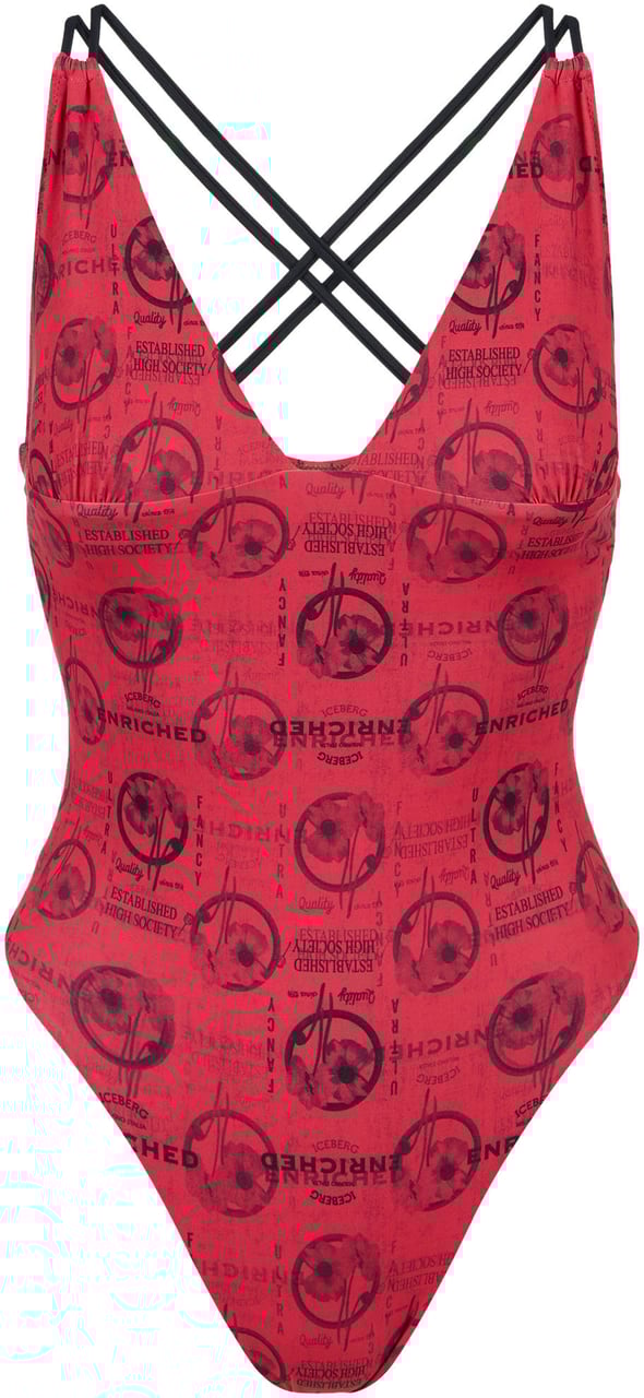 Iceberg Red one-piece with allover prints and double crossed straps on the back Rood