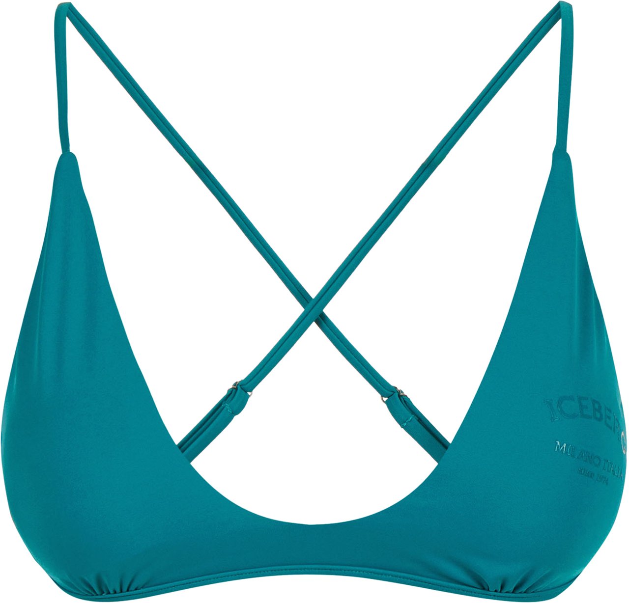 Iceberg Lake green beach top with thin crossed straps on the back Blauw