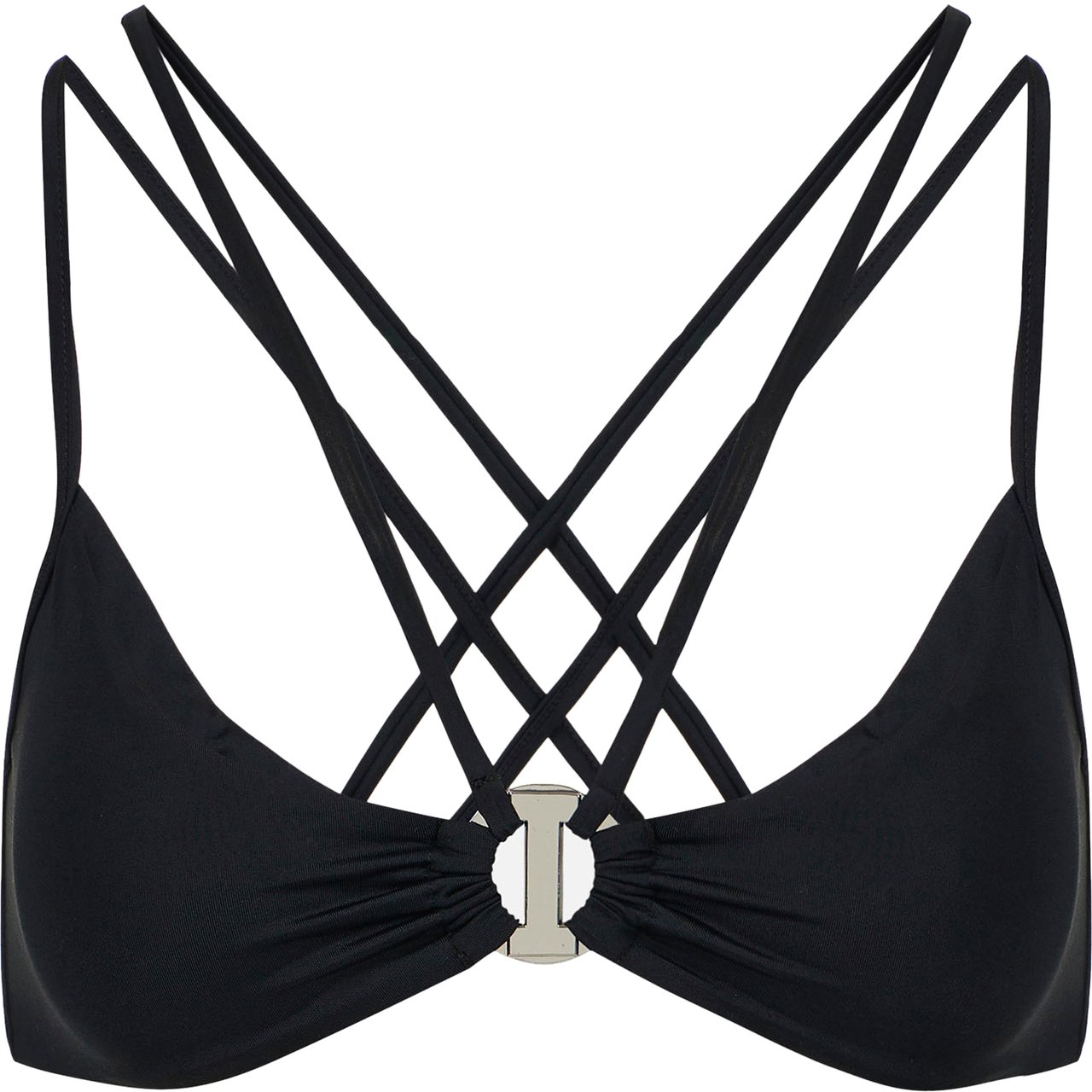 Iceberg Black Swim Top with Metal Ring Center and Double Straps Zwart
