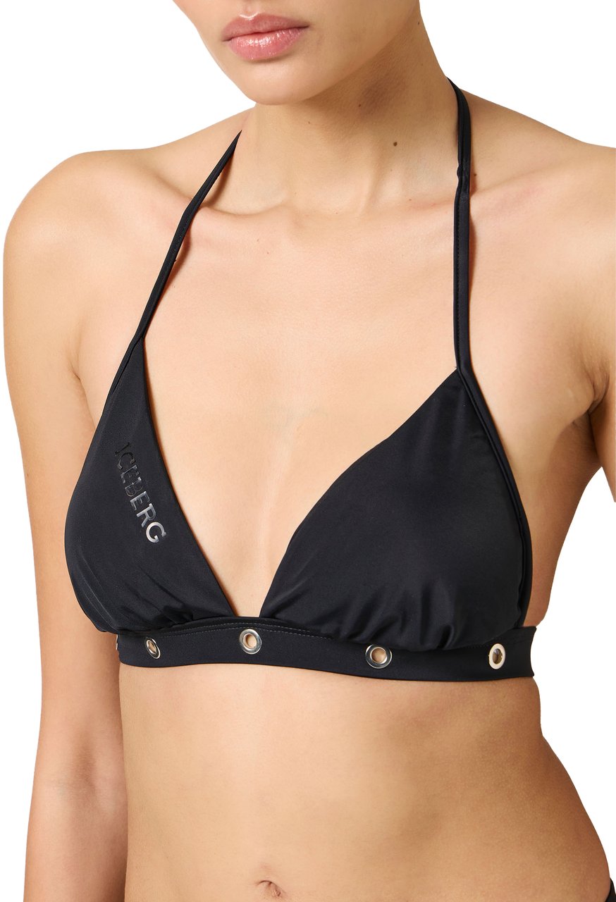 Iceberg Black Triangle Swimsuit Top with Metal Studs Under the Bust Zwart