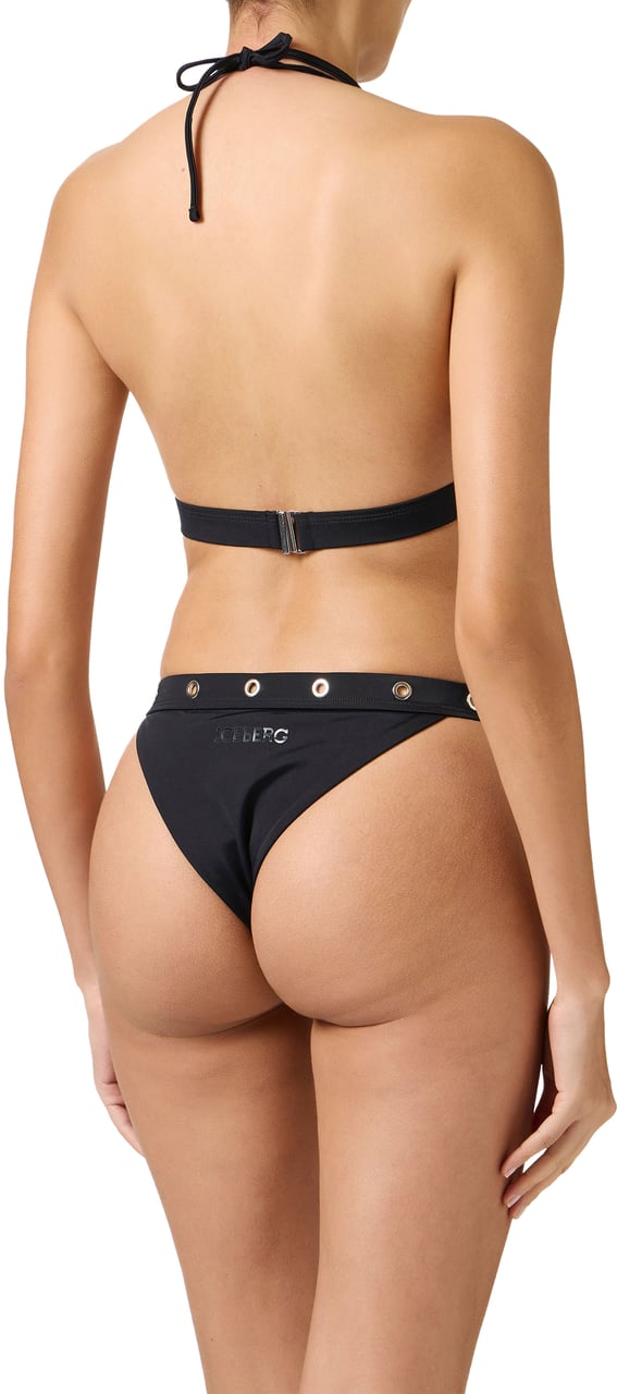 Iceberg Black Triangle Swimsuit Top with Metal Studs Under the Bust Zwart