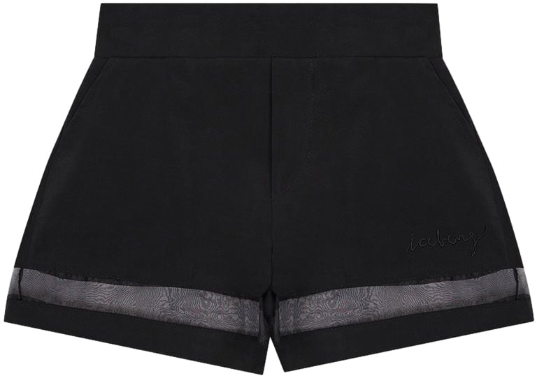 Iceberg KIDS - Black fabric shorts with elastic waist and grey stripe on the bottom Zwart