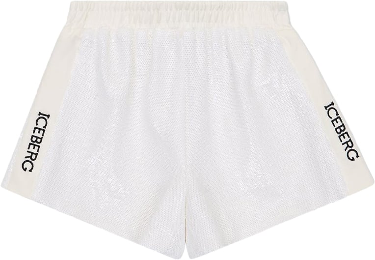 Iceberg KIDS - Shorts in optical white fabric with elastic waistband and contrasting Iceberg logos printed Wit