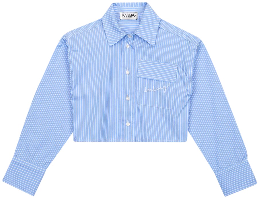 Iceberg KIDS - Light blue long-sleeved cropped shirt Blauw