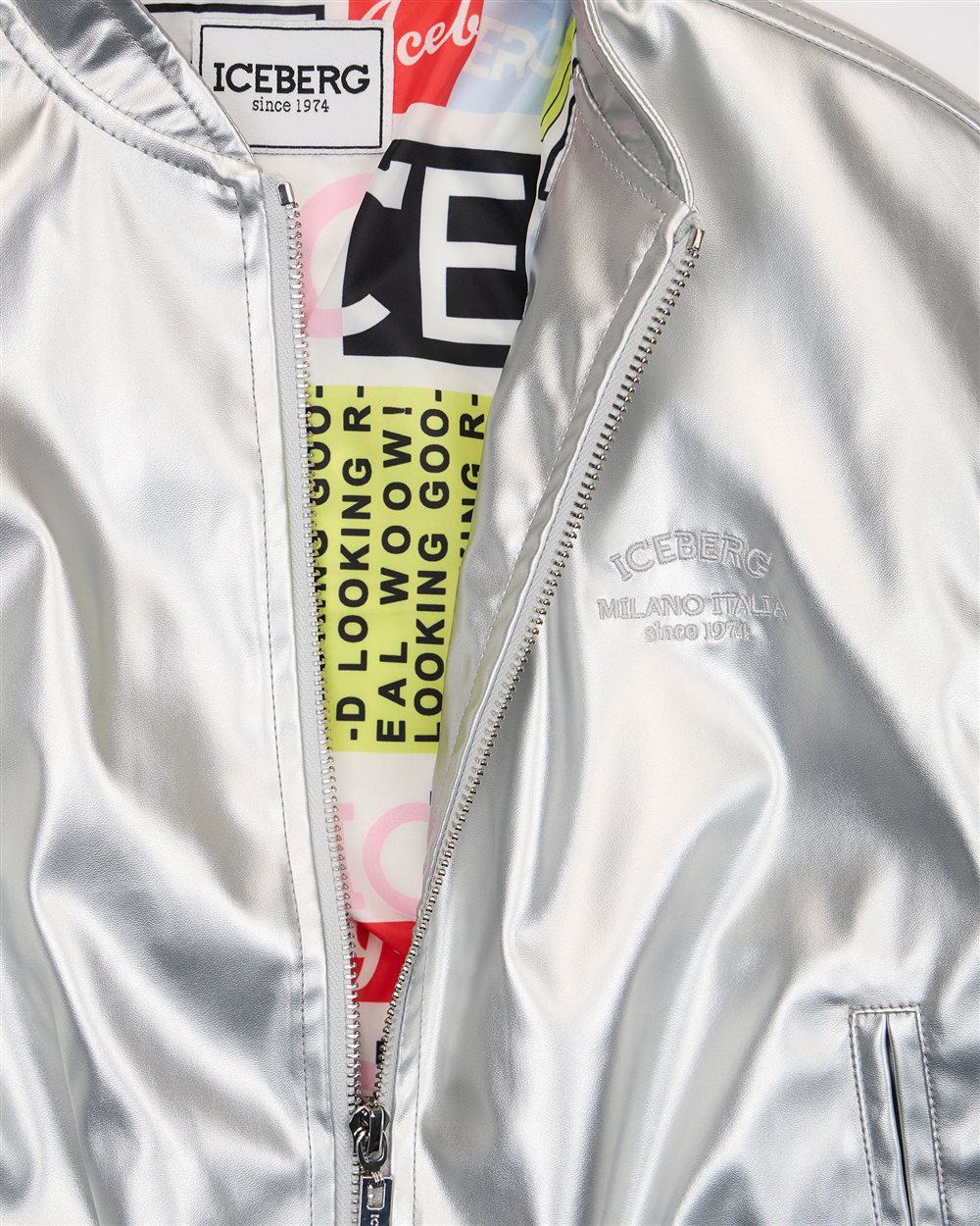 Iceberg KIDS - Shiny Cropped Bomber Jacket with Metal Zip Roze