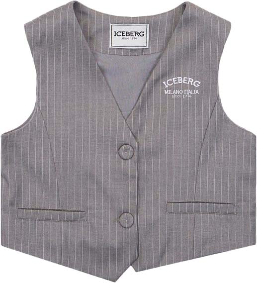 Iceberg KIDS -Grey Striped Fabric Vest with Iceberg Logo Zwart