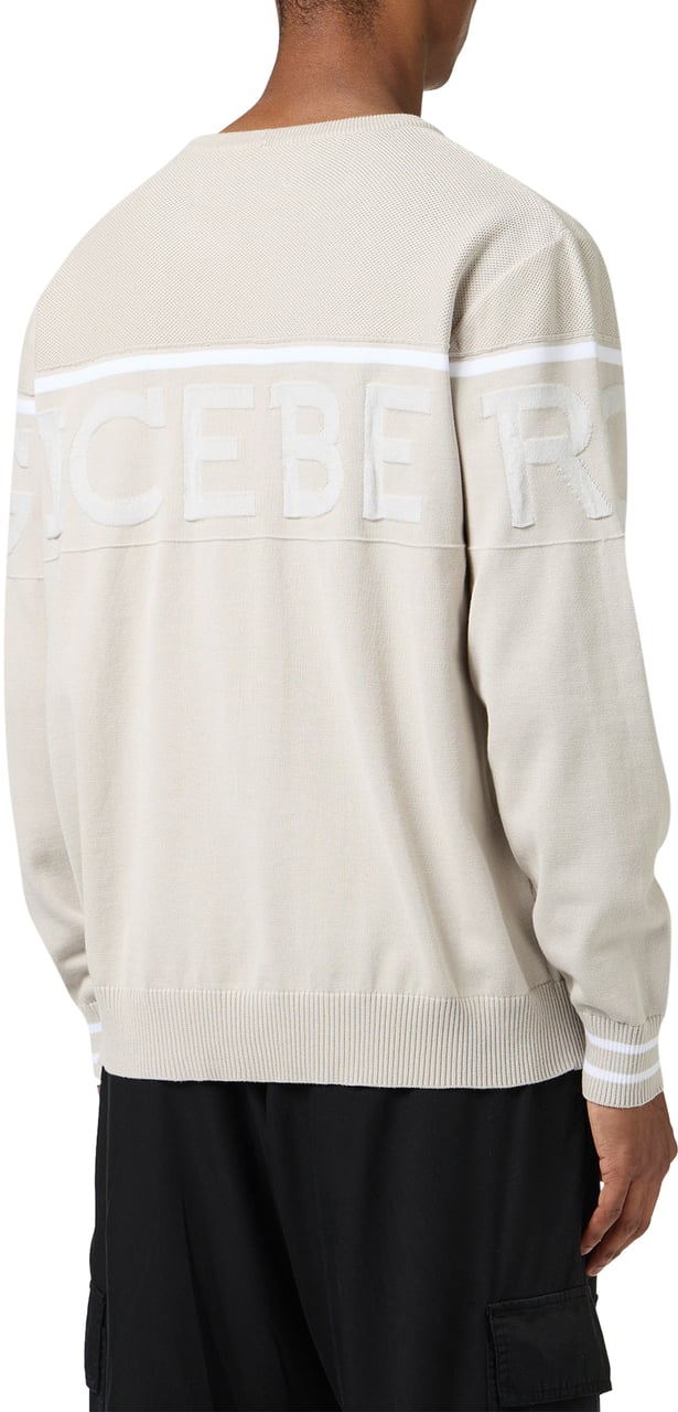 Iceberg Ice colored rewneck sweater in Mak� cotton with two-tone jacquard work Wit