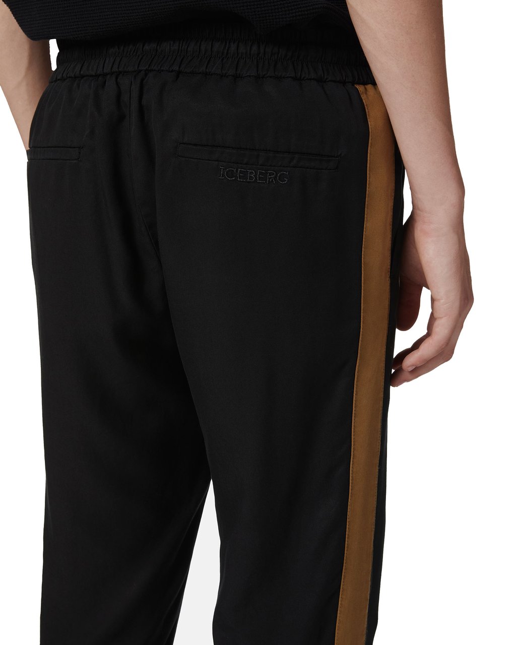 Iceberg Black comfort fit trousers in Tencel in with contrasting stripes Zwart
