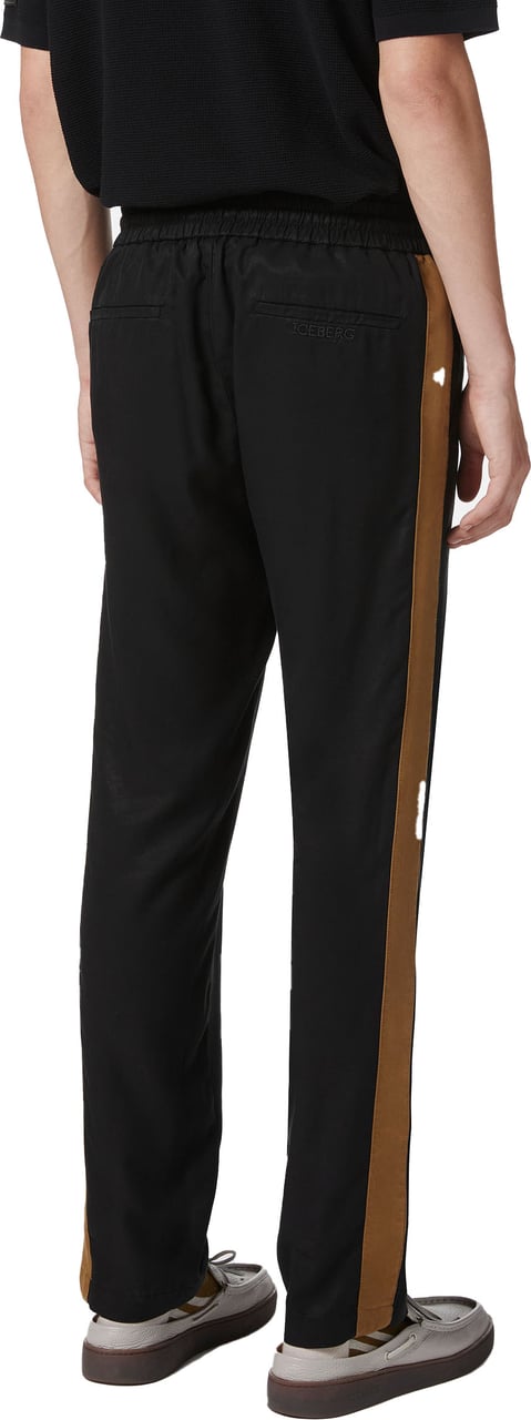 Iceberg Black comfort fit trousers in Tencel in with contrasting stripes Zwart