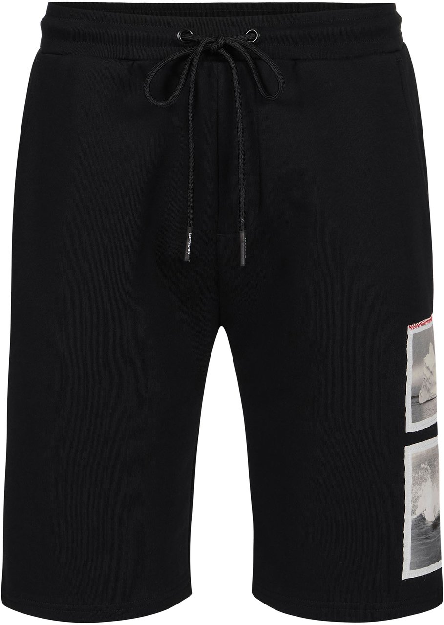 Iceberg Black slim fit cotton fleece bermuda Zwart