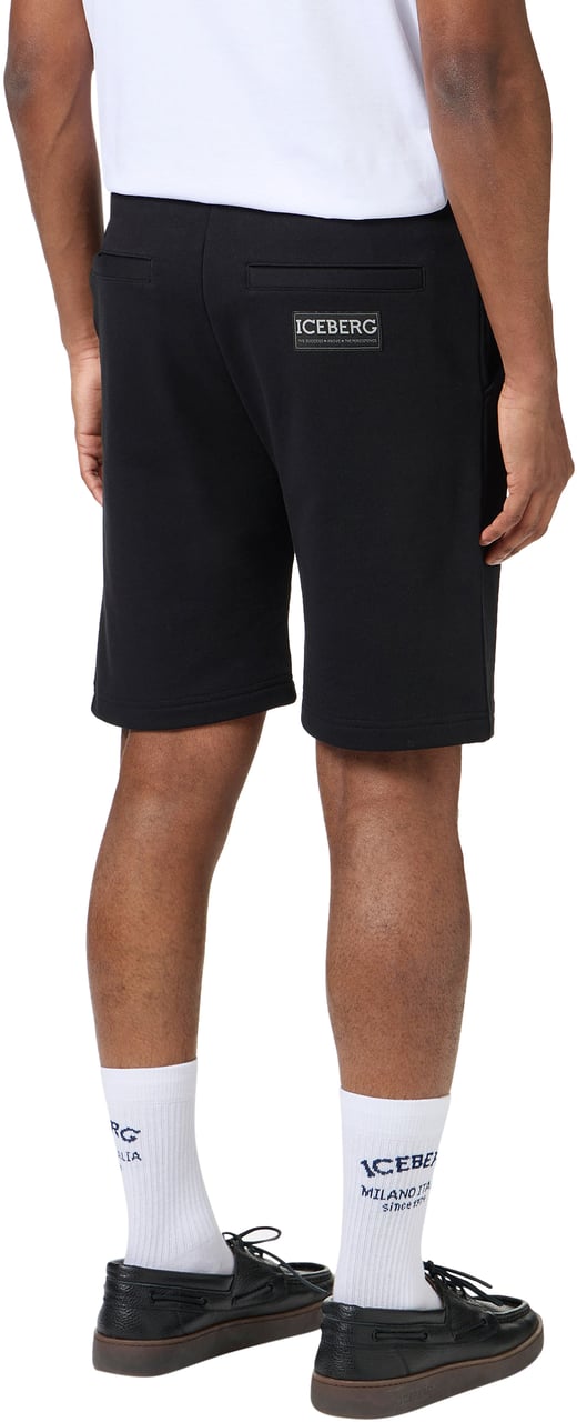 Iceberg Slim fit black cotton fleece Bermuda shorts with Taz embroidery Zwart