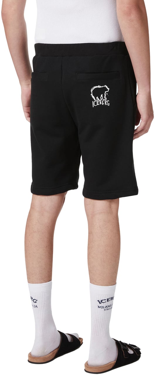 Iceberg Black slim fit Bermuda shorts in cotton fleece with Bear print Zwart