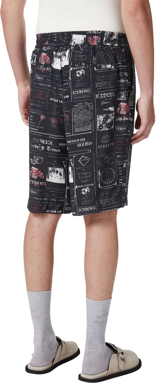 Iceberg ECOVERO Viscose Relaxed Fit Bermuda Shorts with Allover Multi-Logo Print Divers