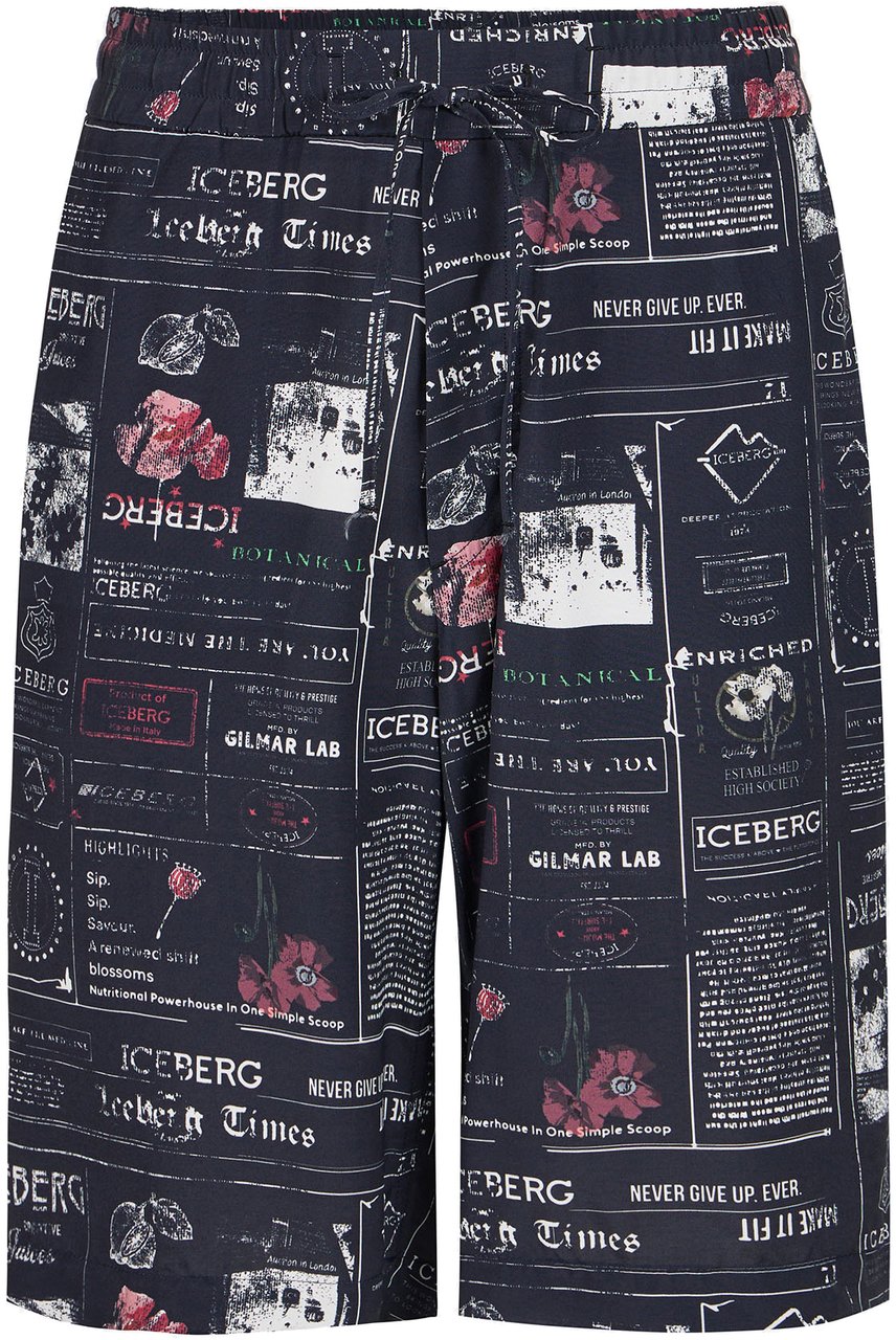 Iceberg ECOVERO Viscose Relaxed Fit Bermuda Shorts with Allover Multi-Logo Print Divers