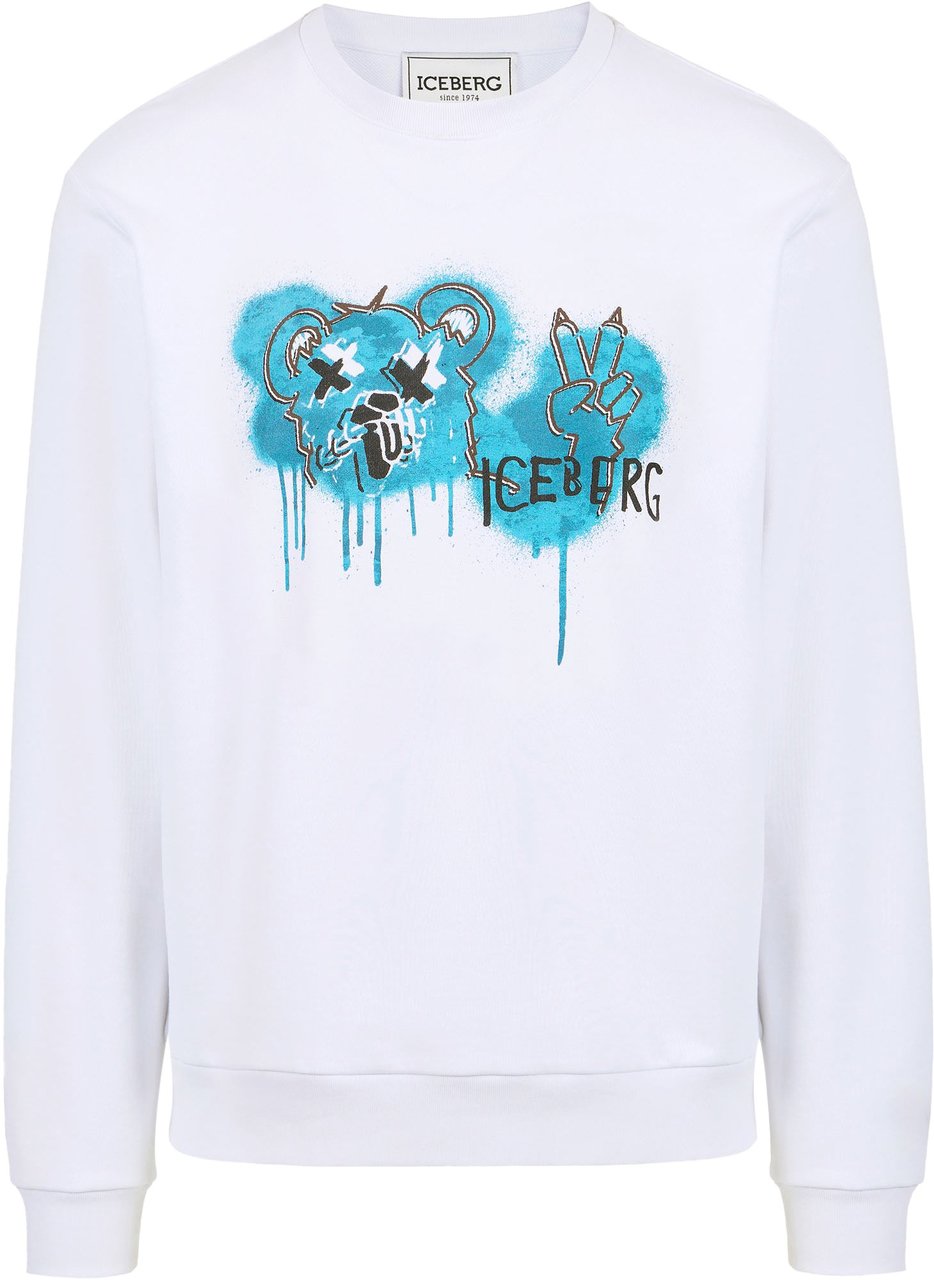 Iceberg Optical white crewneck sweatshirt with classic regular fit and Bear print Wit