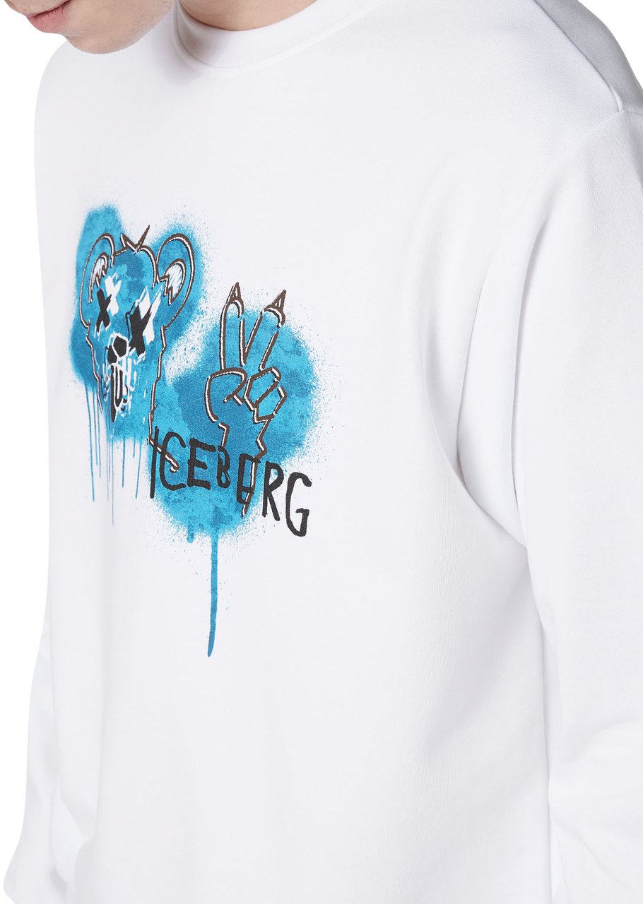 Iceberg Optical white crewneck sweatshirt with classic regular fit and Bear print Wit