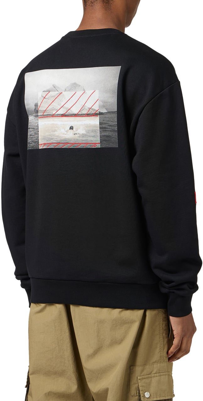 Iceberg Regular fit black crew neck sweatshirt in cotton fleece Zwart
