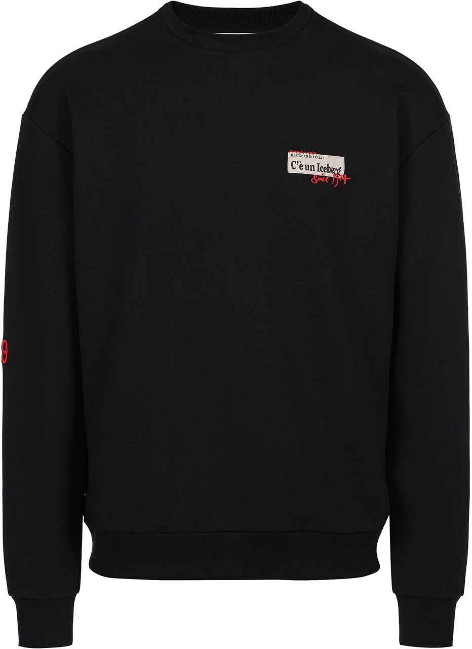 Iceberg Regular fit black crew neck sweatshirt in cotton fleece Zwart