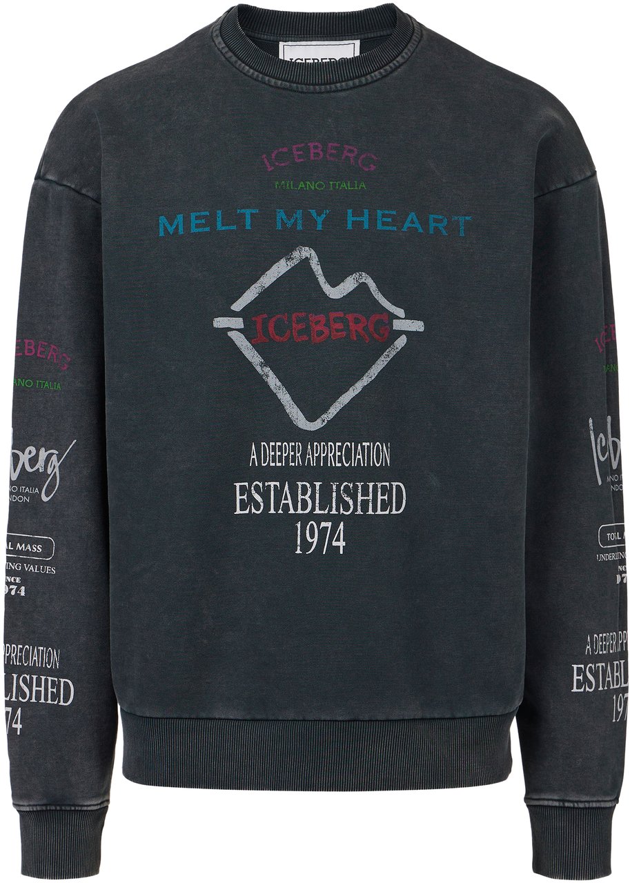 Iceberg Regular fit black crewneck sweatshirt with Iceberg New Symbol print Zwart