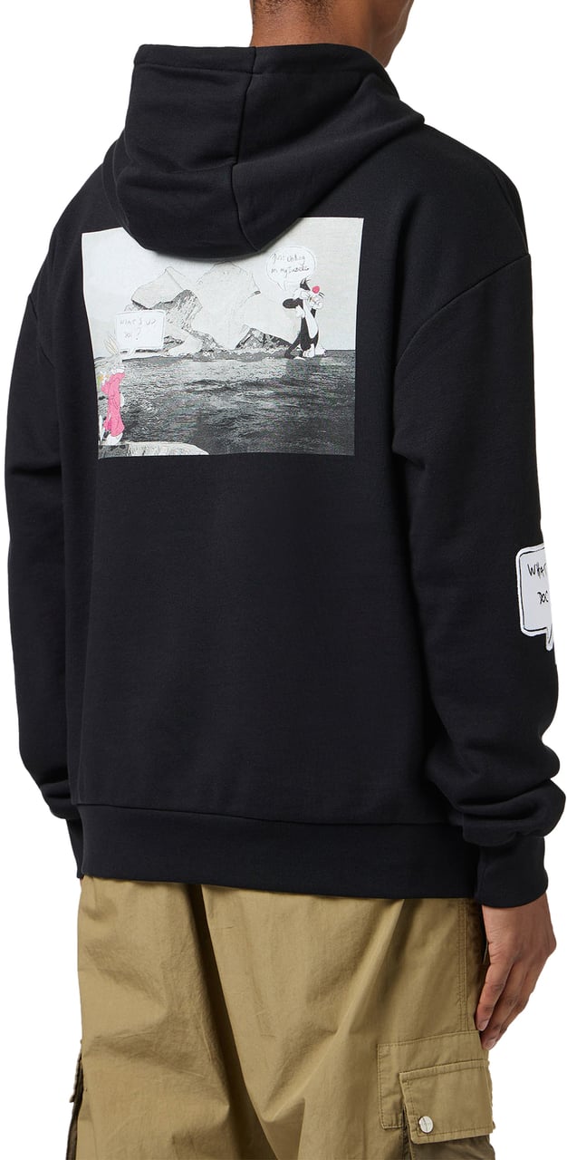 Iceberg Black egular fit hoodie with Looney Tunes print and logo label Zwart