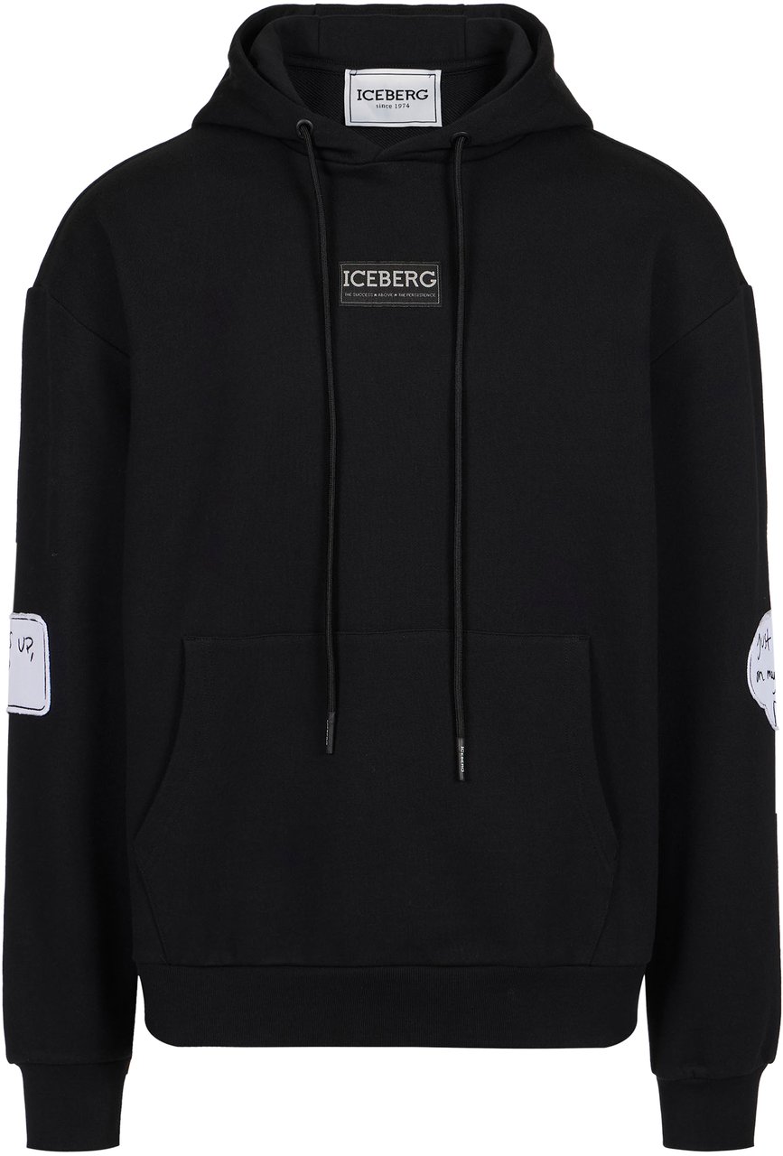 Iceberg Black egular fit hoodie with Looney Tunes print and logo label Zwart