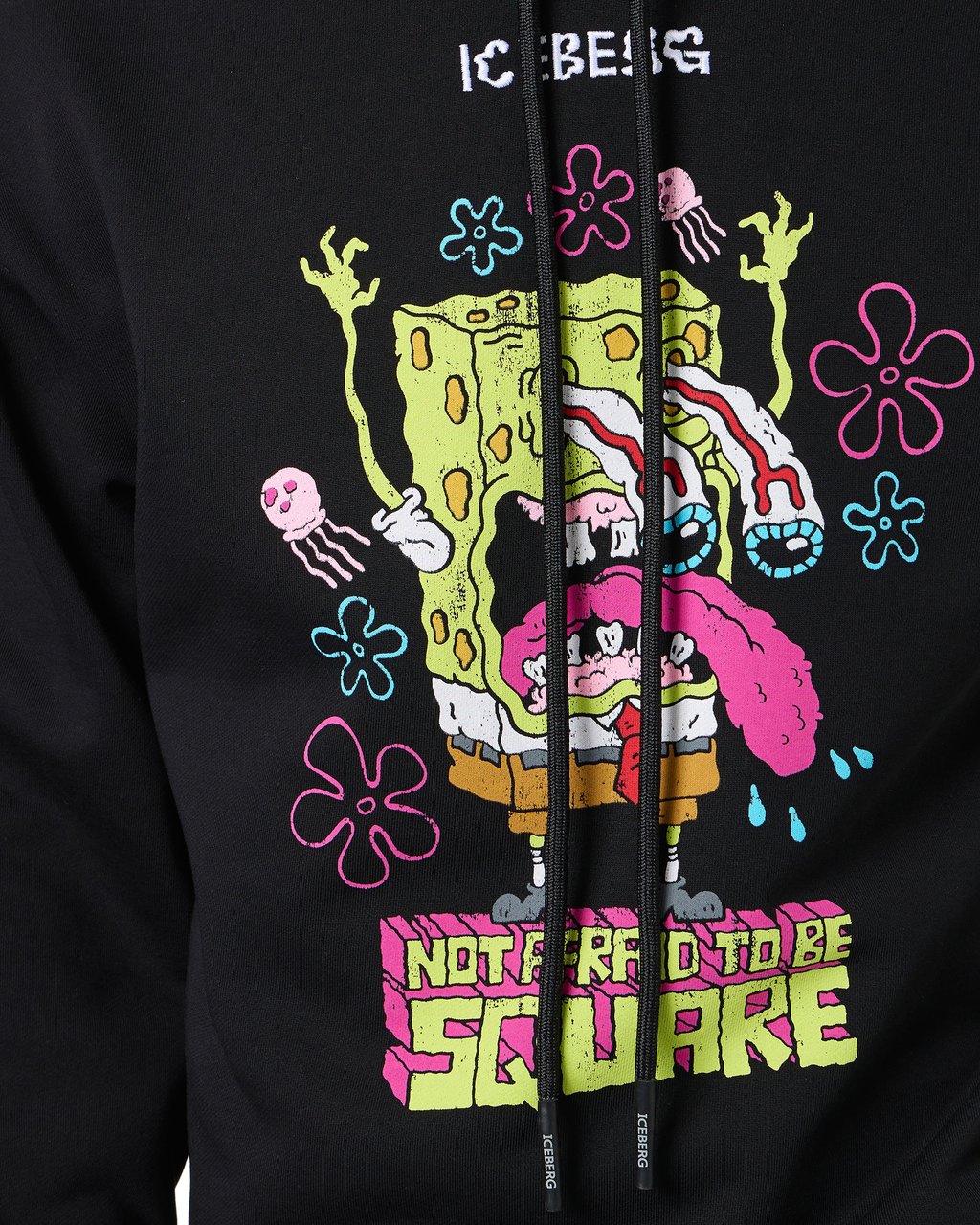 Iceberg Regular black fit hoodie with SpongeBob print and logo embroidery Zwart