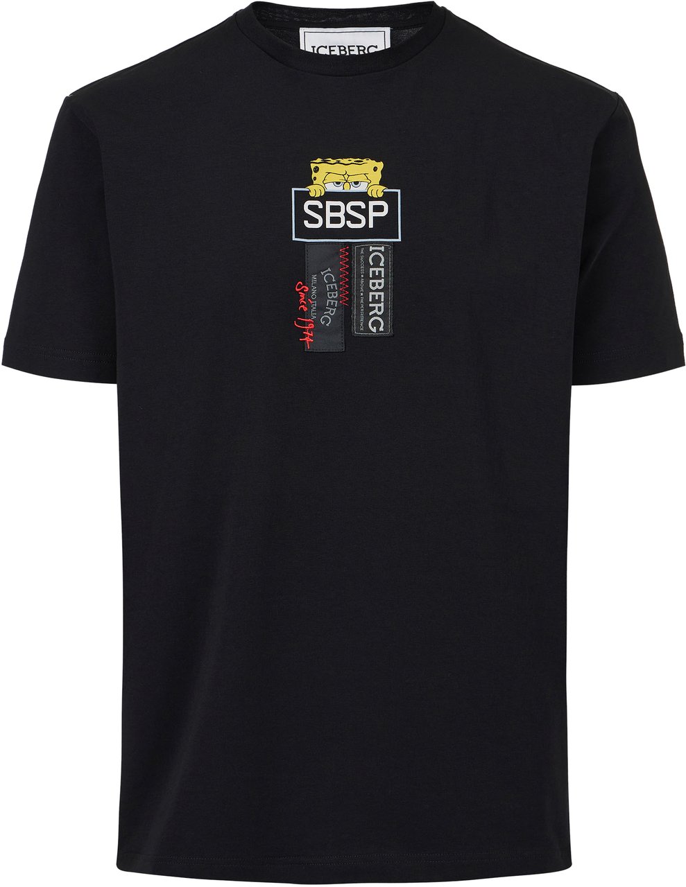 Iceberg Black sustainable stretch cotton T-shirt with Spongebob print Zwart