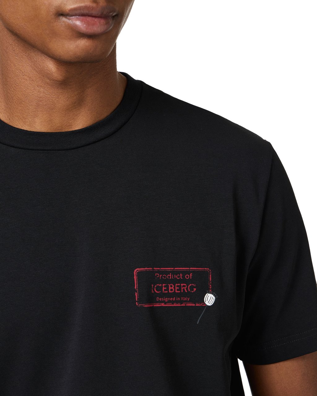 Iceberg Slim-fit black sustainable stretch cotton T-shirt with Poppy print Zwart