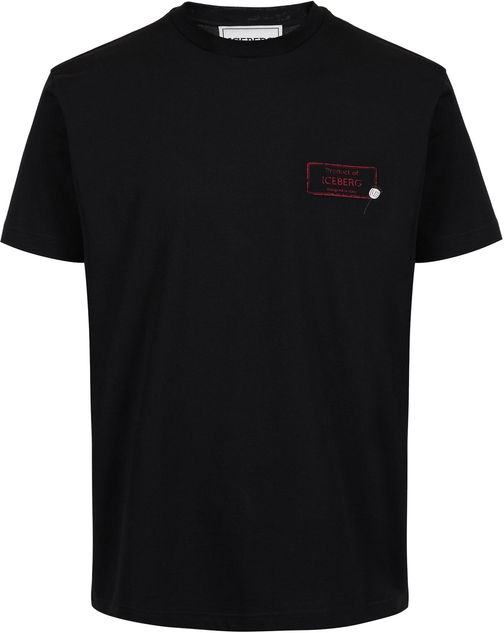 Iceberg Slim-fit black sustainable stretch cotton T-shirt with Poppy print Zwart