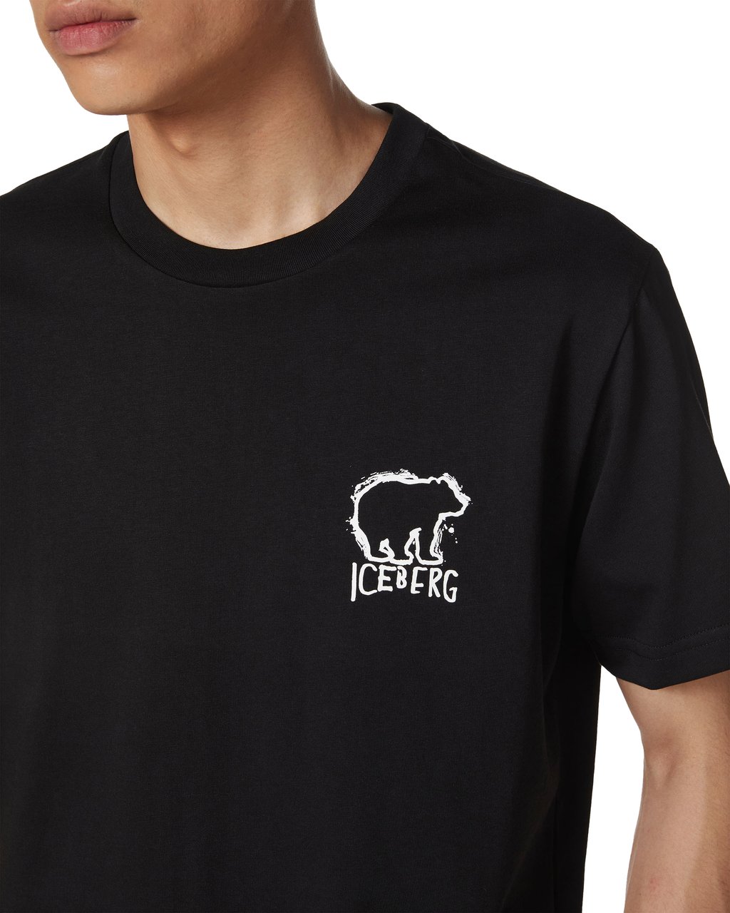 Iceberg Black slim fit cotton T-shirt with Bear print Zwart