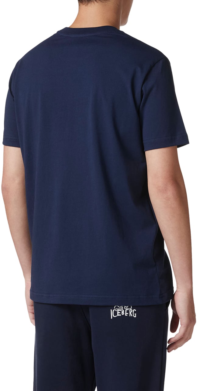 Iceberg Blue slim fit cotton T-shirt with Bear print and Iceberg logo Blauw