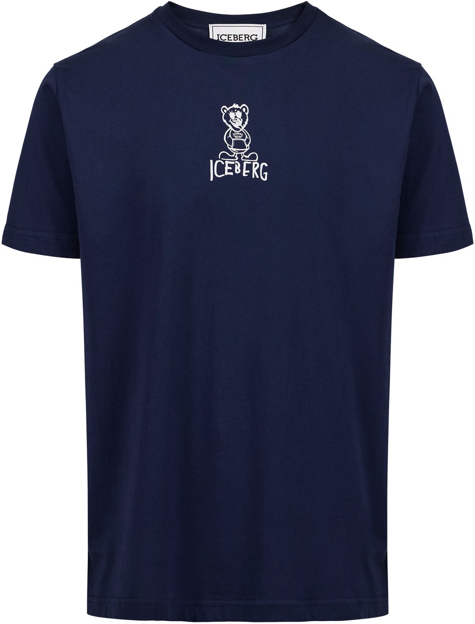 Iceberg Blue slim fit cotton T-shirt with Bear print and Iceberg logo Blauw