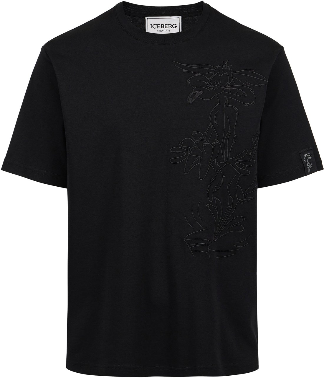 Iceberg T-shirt nera regular fit in tessuto interlock sostenibile Zwart