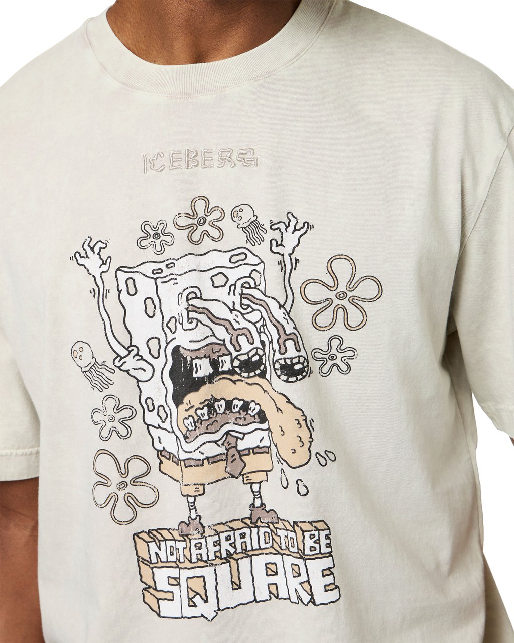 Iceberg Dusty-colored regular-fit jersey T-shirt with SpongeBob print Grijs